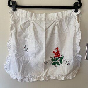 Vintage Christmas Apron One Size 100% Cotton Embroidery Santa Holly Berries